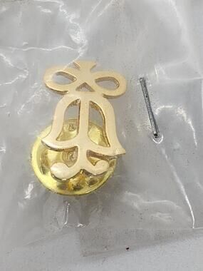 Vintage Gold Tone Tulip Flower Lapel Pin Bow Ribbon Openwork NOS Sealed